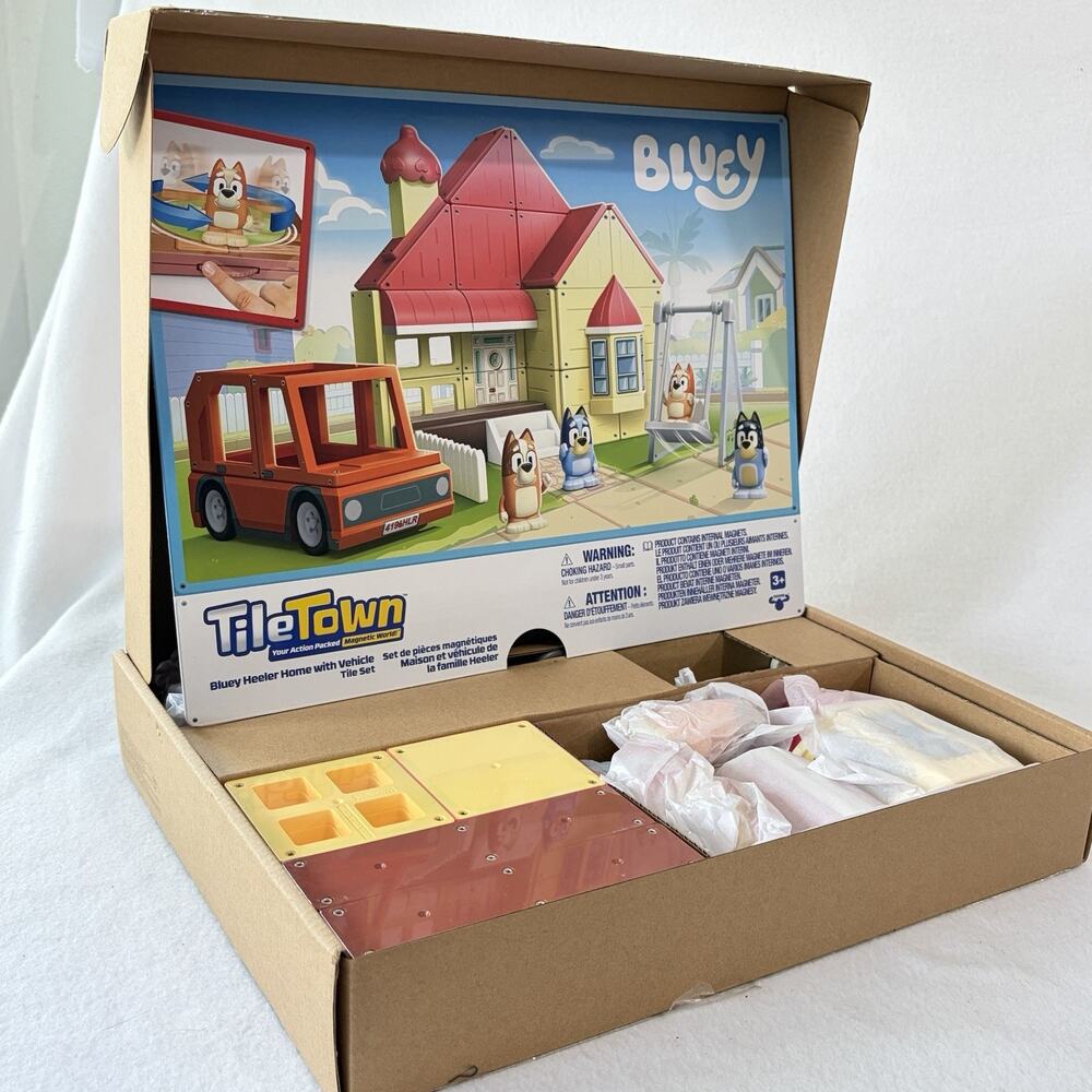 Tile Town Bluey Heeler Family Home 52-Piece Magnetic Tile Playset STEM Tile Toys